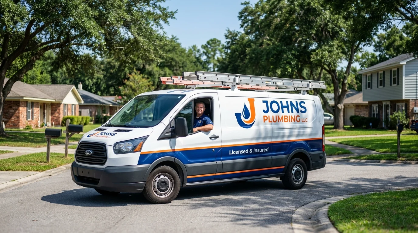 Johns Plumbing LLC service van in Liberty, MS