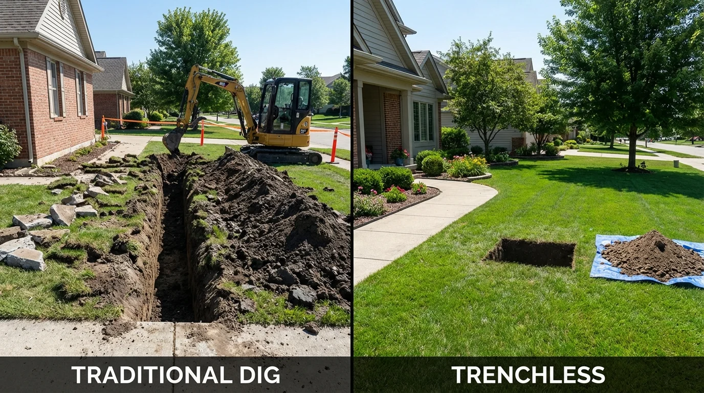 Trenchless sewer repair with minimal yard damage versus traditional excavation in Liberty, MS